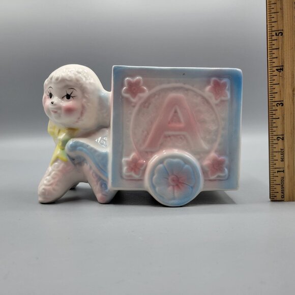 Vintage Ceramic Lamb Nursery Planter Figurine Anthropomorphic Pastel Colors - Picture 11 of 12